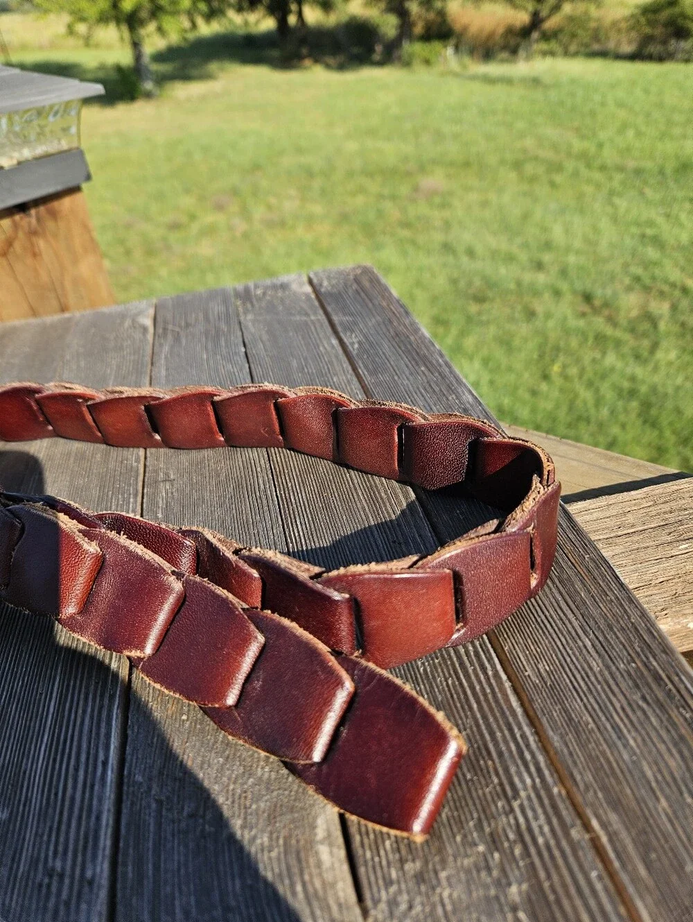 Lane Bryant Brown Leather Belt Size L 14 16 Braided Woven Interlocking Boho Y2K